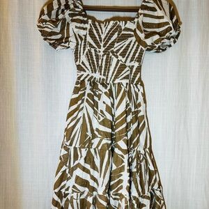 Elegant Brown and White Midi Dress